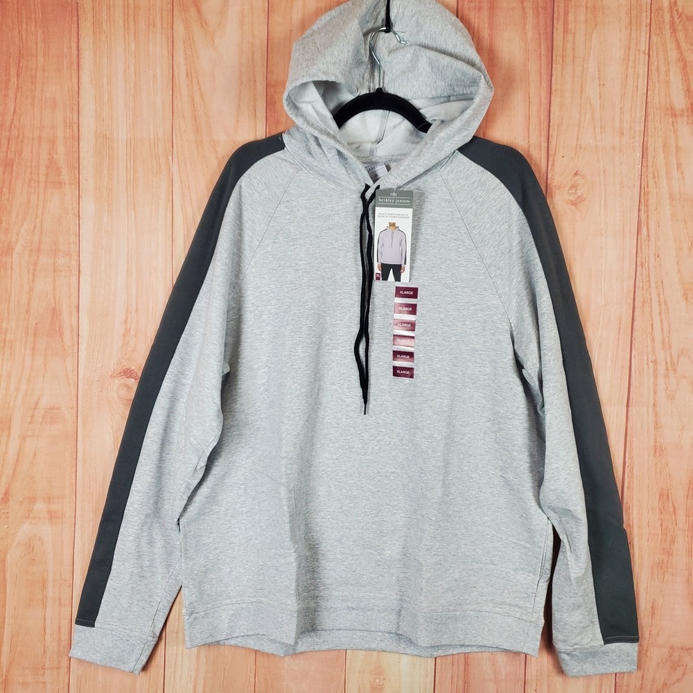 Berkley Jensen Hoodie Mens XL Heather Gray Cotton French Terry Raglan Sleeve